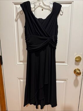 Dressbarn Vintage Black Asymmetrical Draped Sleeveless Dress Size 12